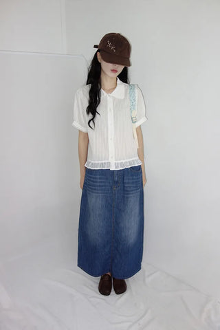 [2 colors] Nino Flake Frill Short-Sleeve Blouse