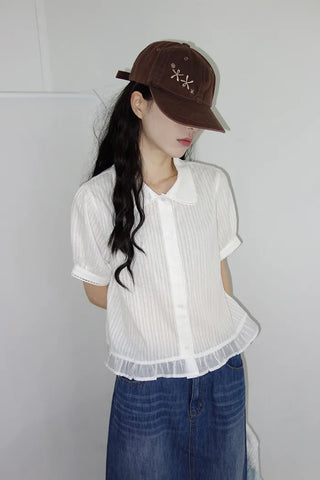 [2 colors] Nino Flake Frill Short-Sleeve Blouse