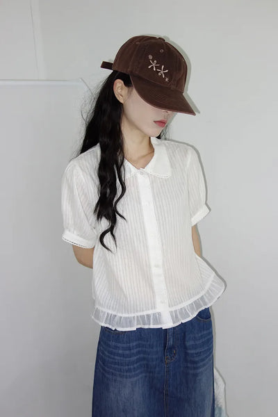 [2 colors] Nino Flake Frill Short-Sleeve Blouse