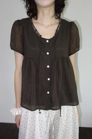 [2 colors] Kirin String Shirring Blouse