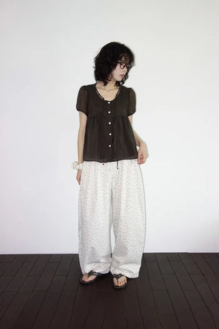[2 colors] Kirin String Shirring Blouse