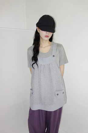 [3 colors] Amuse Check Suspender Mini Dress