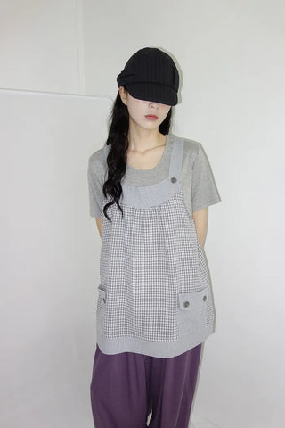[3 colors] Amuse Check Suspender Mini Dress