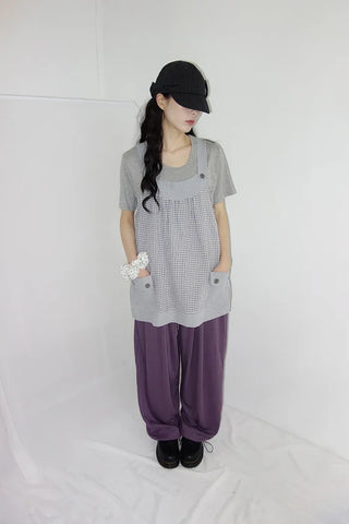 [3 colors] Amuse Check Suspender Mini Dress