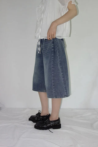 [3 colors] Mute Denim Beaded Bermuda Shorts