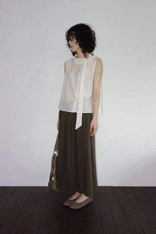 [4 colors] Line Banding Long Skirt