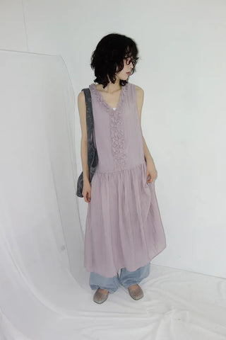 [2 colors] Vanilla Frill Sleeveless Long Dress