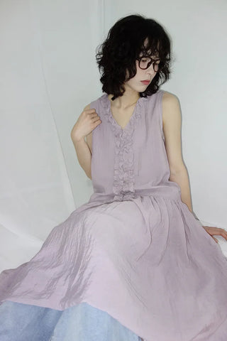 [2 colors] Vanilla Frill Sleeveless Long Dress