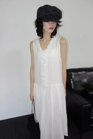[2 colors] Vanilla Frill Sleeveless Long Dress