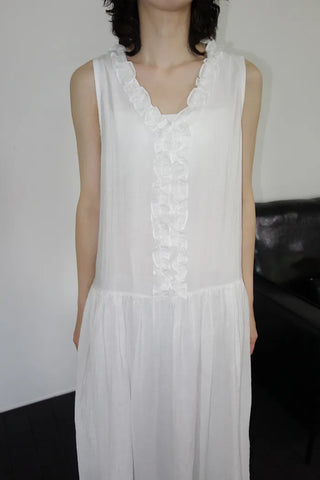[2 colors] Vanilla Frill Sleeveless Long Dress