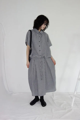 [3 colors] Petite check pintuck long skirt
