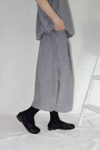 [3 colors] Petite check pintuck long skirt