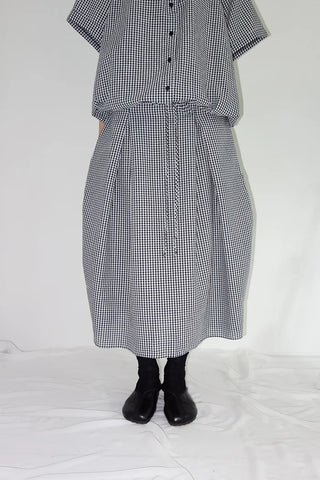 [3 colors] Petite check pintuck long skirt
