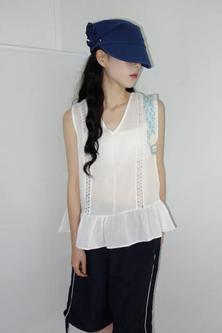 [2 colors] Park V-neck frill blouse