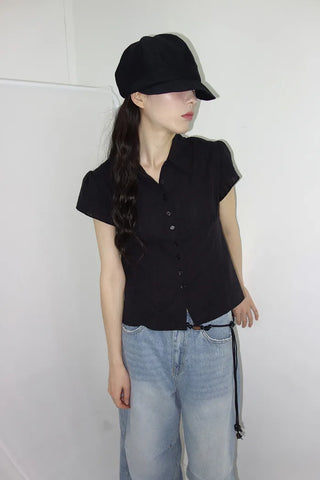 [2 colors] Novo Cut-out Punching Blouse