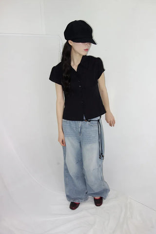 [2 colors] Novo Cut-out Punching Blouse