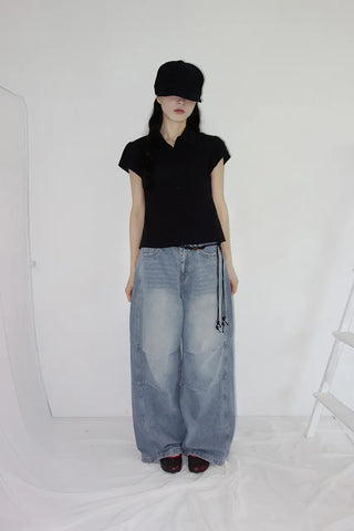 [2 colors] Abel Denim Pintuck Wide Pants