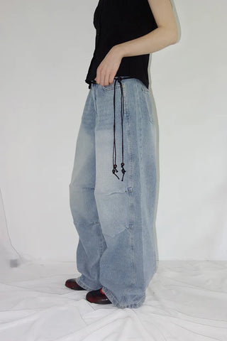[2 colors] Abel Denim Pintuck Wide Pants