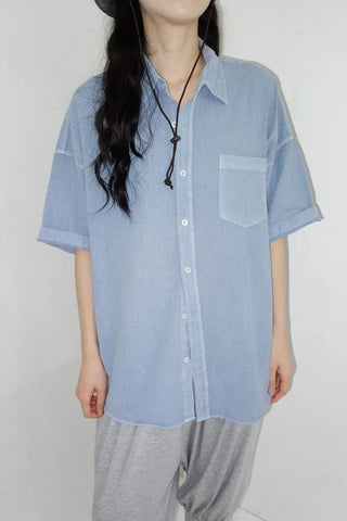 [4 colors] Mid-Sea Overfit Pigment Short-Sleeve Shirt