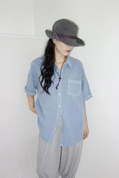 [4 colors] Mid-Sea Overfit Pigment Short-Sleeve Shirt