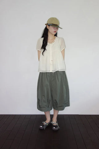[3 colors] Ajipo Button Pintuck 3/4 Pants