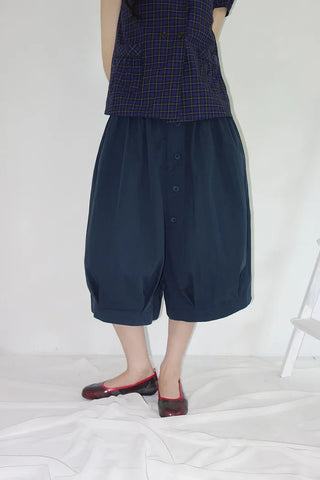 [3 colors] Ajipo Button Pintuck 3/4 Pants