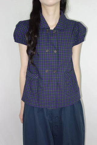 [2 colors] Monchi Check Puff Blouse