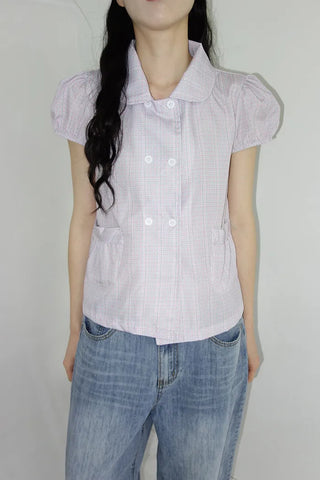 [2 colors] Monchi Check Puff Blouse