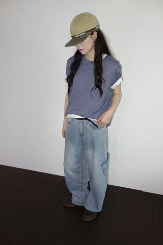 [2 colors] Striped Loose Fit Short Sleeve T-Shirt