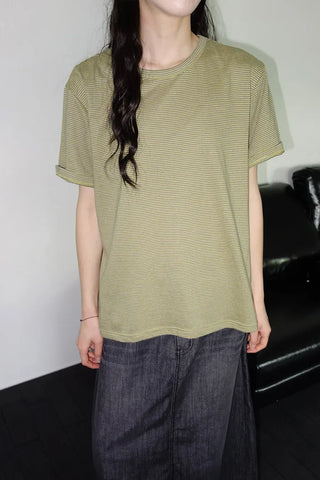 [2 colors] Striped Loose Fit Short Sleeve T-Shirt