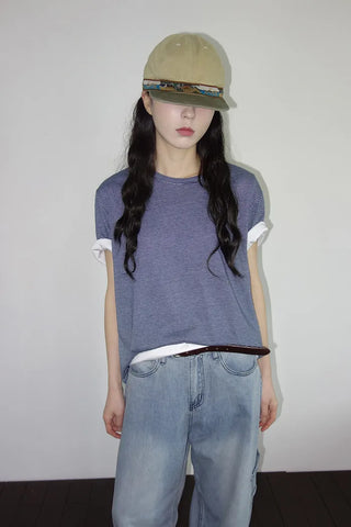 [2 colors] Striped Loose Fit Short Sleeve T-Shirt