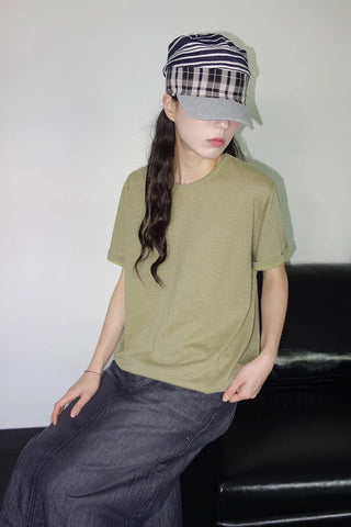 [2 colors] Striped Loose Fit Short Sleeve T-Shirt