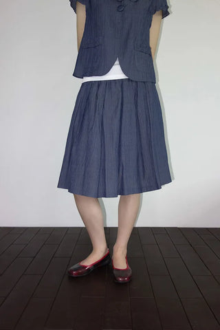 [2 colors] Pleated Banding Midi Skirt