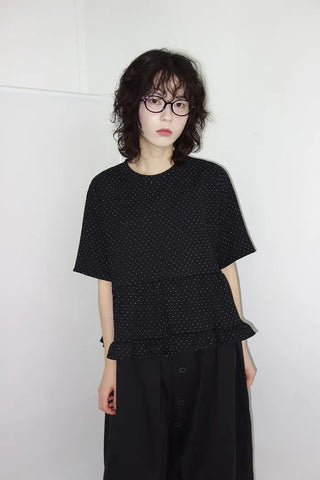 [2 colors] Polka Dot Frill Blouse