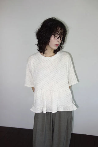 [2 colors] Polka Dot Frill Blouse