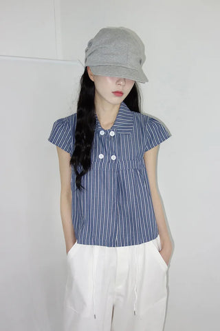 [2 colors] Roche Stripe Shirt Blouse