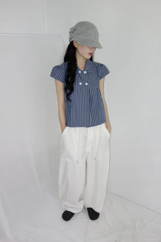[2 colors] Roche Stripe Shirt Blouse