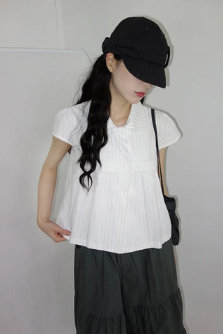[2 colors] Roche Stripe Shirt Blouse