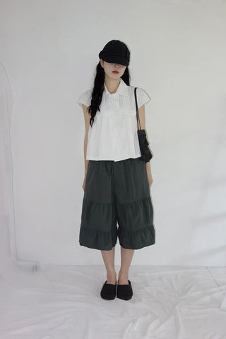 [3 colors] Tiered Can-Can Wide Bermuda Pants