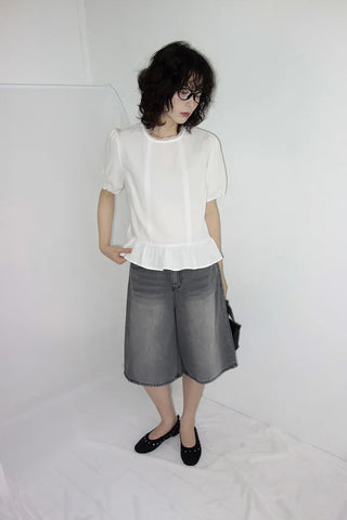 Desha Lace Frill Puff Blouse
