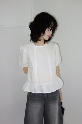 Desha Lace Frill Puff Blouse