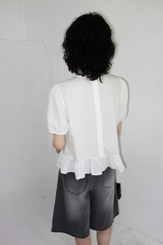 Desha Lace Frill Puff Blouse