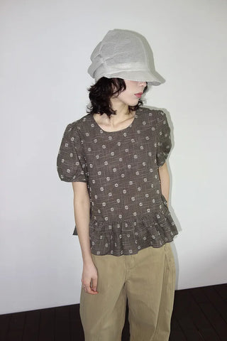 [2 colors] Rashido Dot Check Blouse