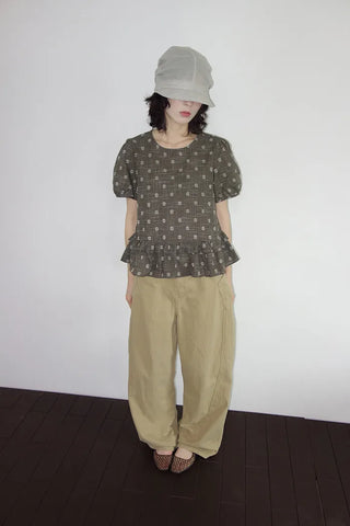 [2 colors] Rashido Dot Check Blouse