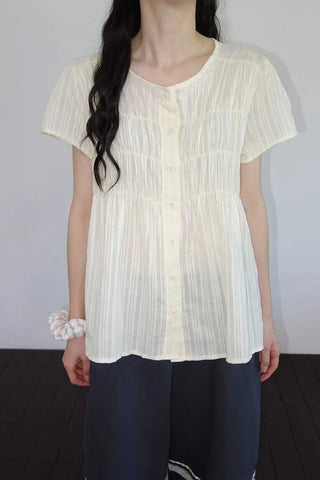 [3 colors] Hamellow Fit Shirred Blouse