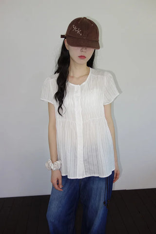 [3 colors] Hamellow Fit Shirred Blouse