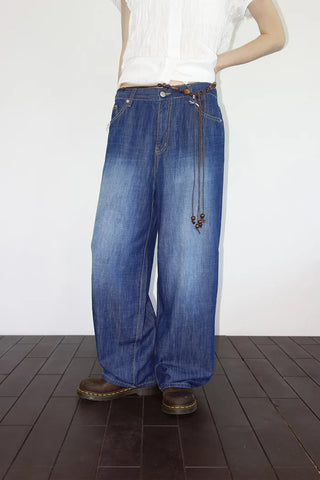 [2 colors] Multi-band curved denim pants