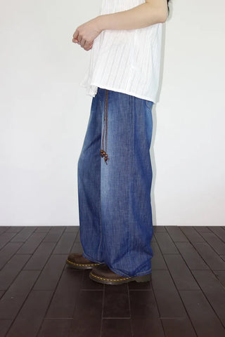[2 colors] Multi-band curved denim pants