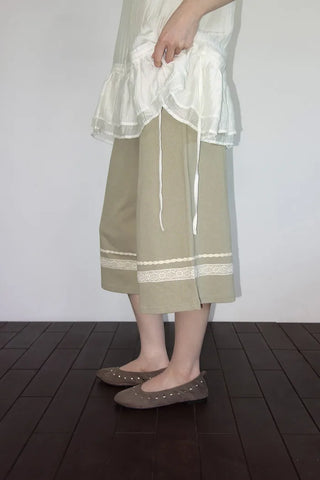[2 colors] Seiki Lace Banding Bermuda Pants