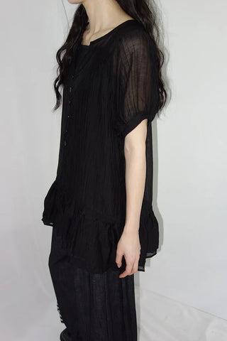 [3 colors] Elise Sheer Shirred Blouse
